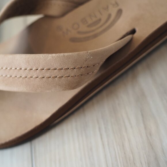 Rainbow Tan Flip Flops Double Layer Premier Leather Arch Support Sz W 5.5-6.5 - Picture 10 of 15